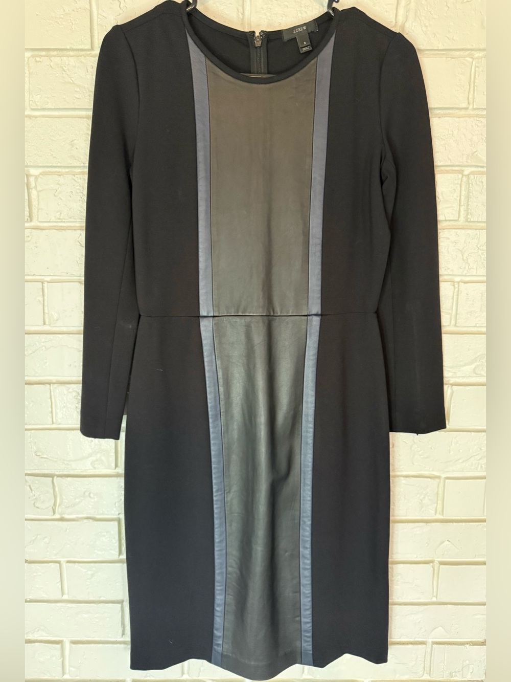 JCrew Black Faux Leather-Panel Sheath Dress